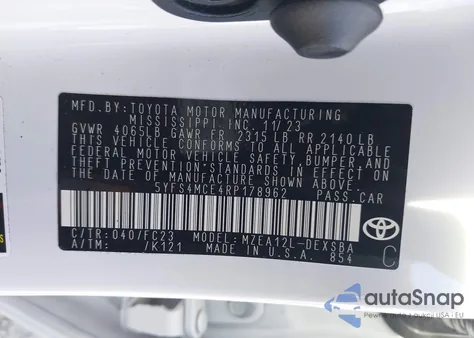 2024 Toyota Corolla Se from USA, damaged, VIN 5YFS4MCE4RP178962